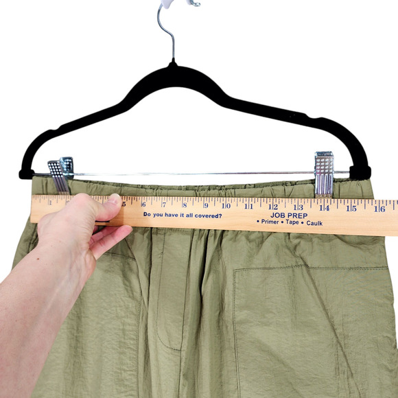 Mod Ref Wide Leg Nylon Pant L Women Olive Green Elastic Waist 31x29.5 Loungewear - Picture 4 of 11